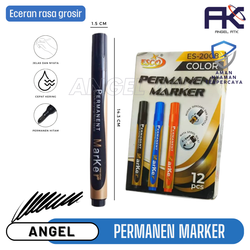 

Best Seller Spidol Esco 2008 / Isi 12 Pcs / Spidol Permanent / Spidol Hitam / Untuk Alat Tulis Sekolah / Spidol Tidak Bisa Dihapus / Bayar di Rumah / Atk Blessing