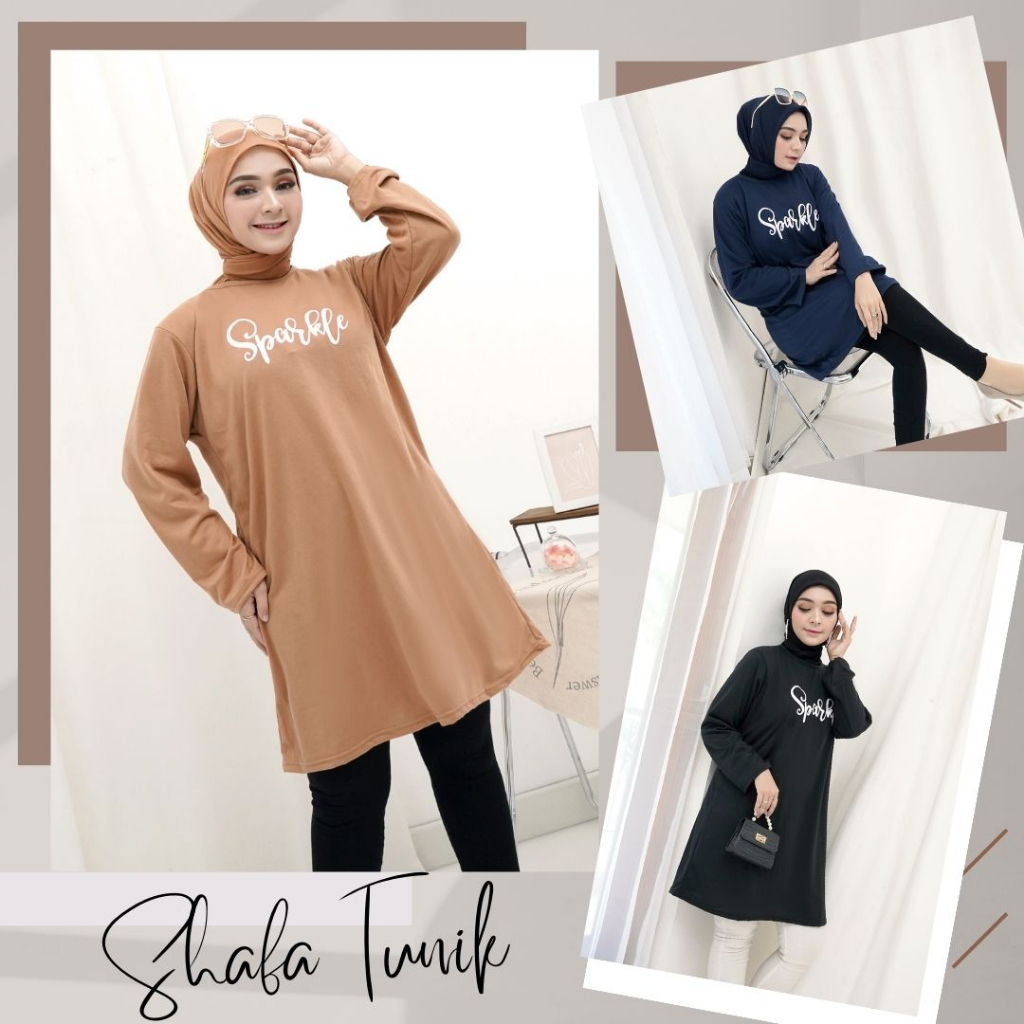 Atasan Tunik Baju Wanita Jumbo Bahan Kaos Babyterry Lengan Panjang Fashion Cewek Muslimah 3 SIZE (XL