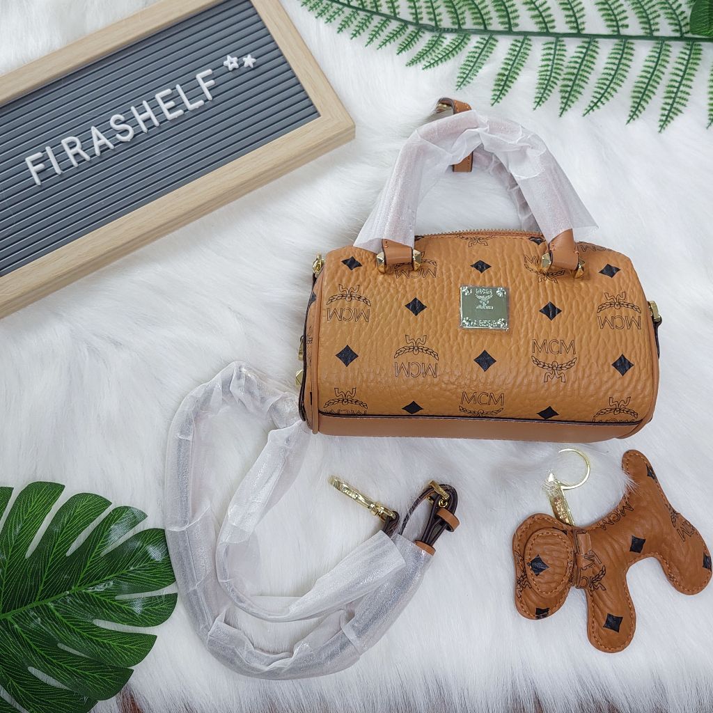 mcm mini speedy visetos xs bowling cognac