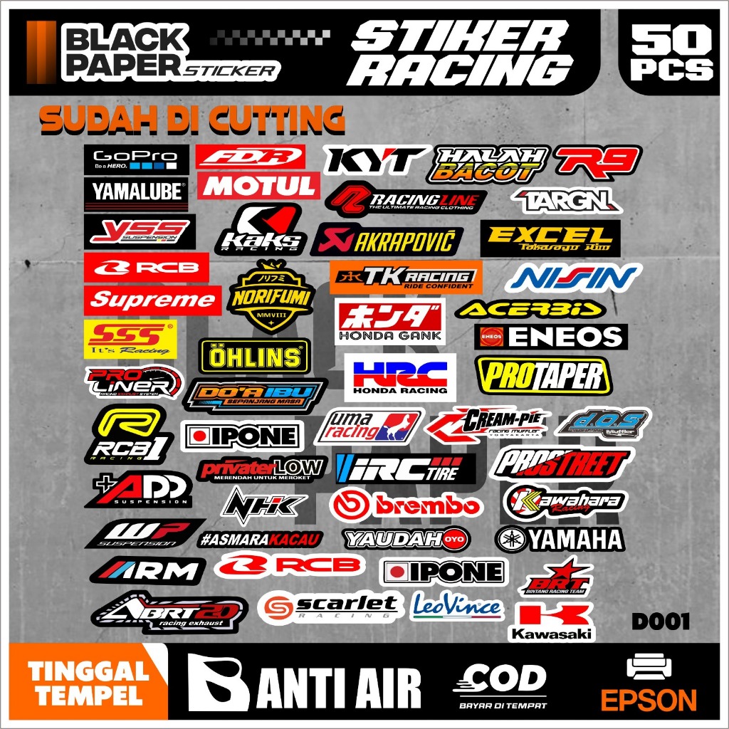

50 lembar stiker pack sudah terpotong stiker racing stiker bengkel balap kata kata
