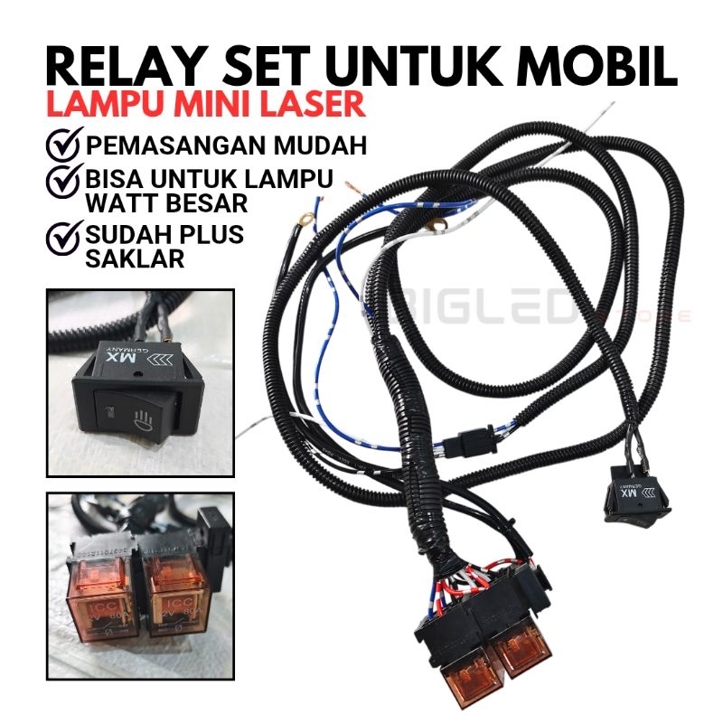 Relay Set Lampu Tembak D2 Laser Mini Projie Lampu Mobil
