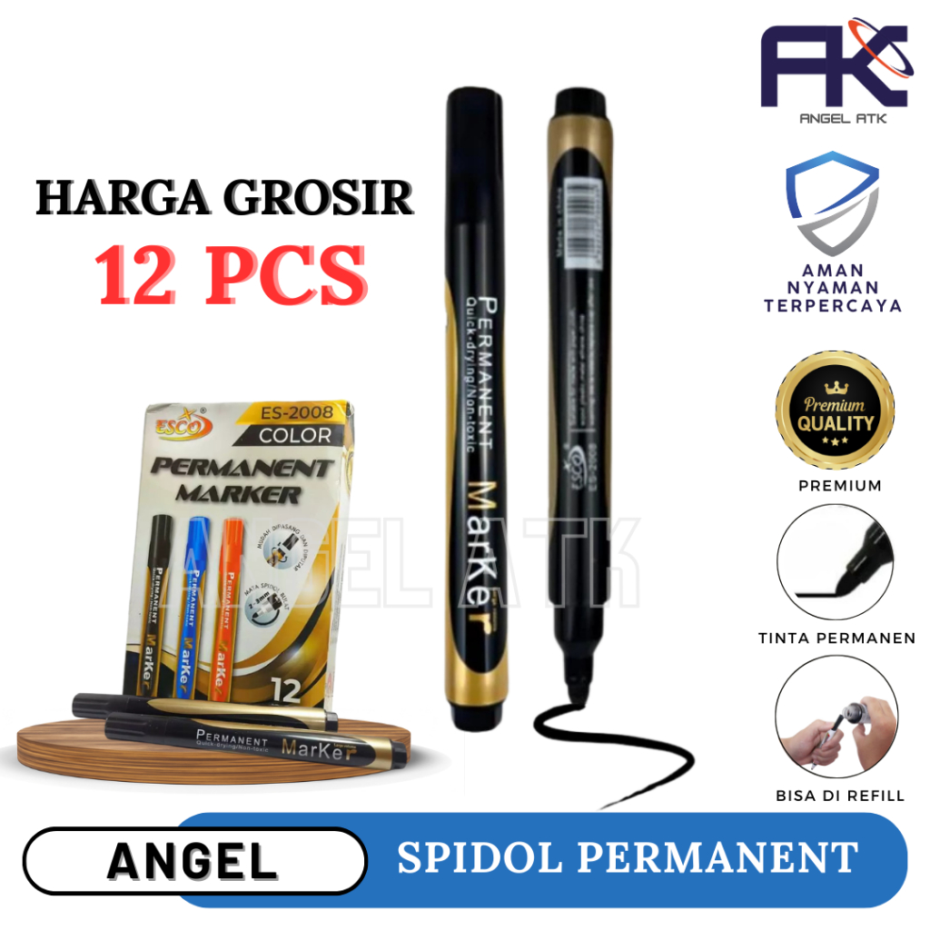 

Spidol Esco 2008 / 1 Lusin ( 12 Pcs ) / Spidol Hitam / Spidol Permanen / Spidol Kecil / Tidak Beracun / Warna THitam Terang / Jelas dan Nyata / Bayar di Tempat / Atk Blessing