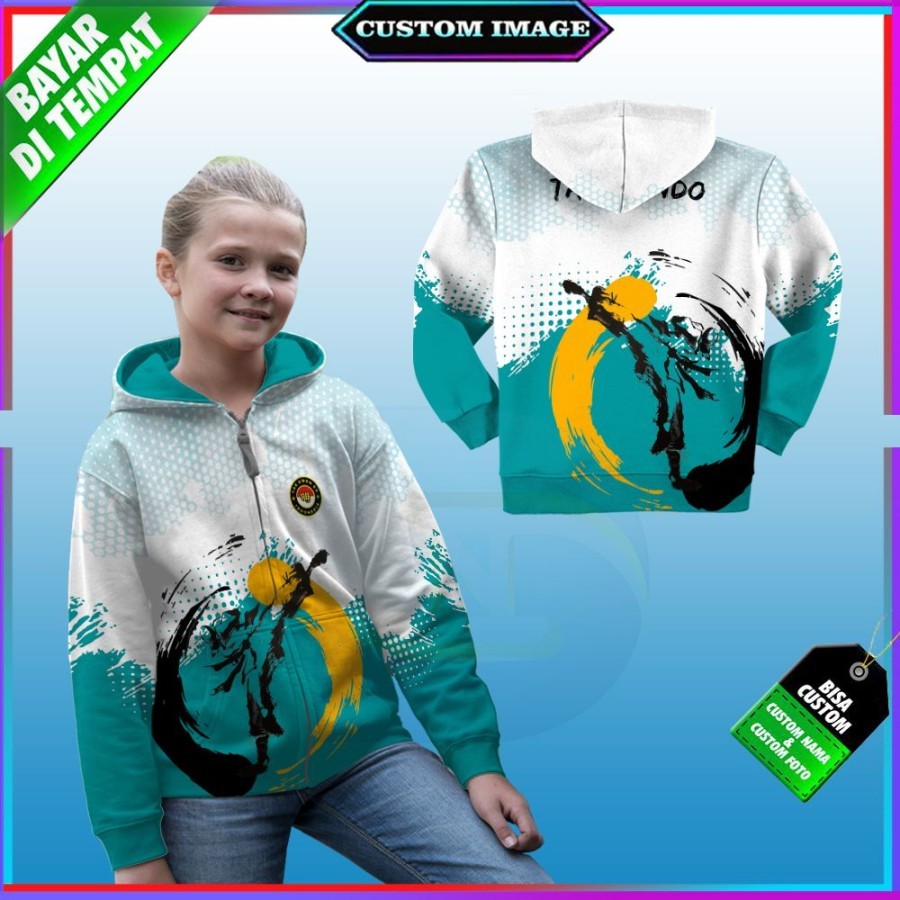 Jaket Taekwondo / Jaket Hoodie Taekwondo Anak Unisex Free Tambah Nama Dan Logo Printing