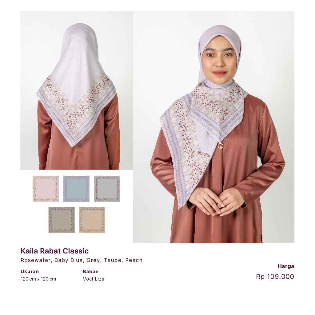 ELZATTA HIJAB KERUDUNG SEGI EMPAT MOTIF TERBARU KAILA RABAT CLASSIC