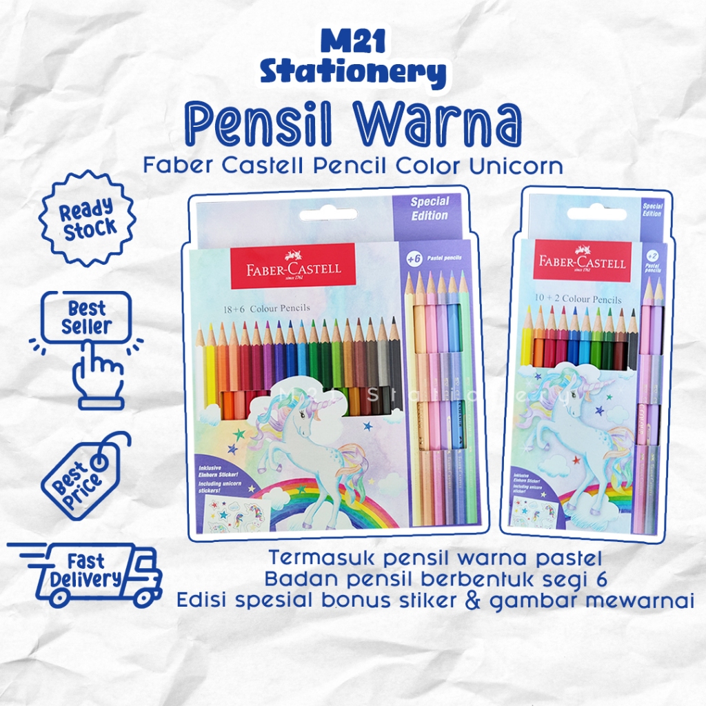 

PENSIL WARNA FABER CASTELL UNICORN / faber castel edisi spesial kuda unicon pencil warna kayu 12 24 warna color colour untuk anak pewarna kelir set alat tulis lomba mewarnai menggambar atk murah / m21 stationery jogja