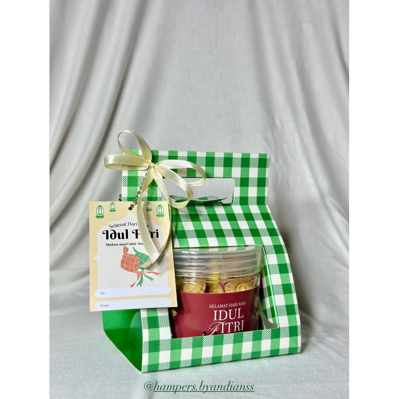 

Hampers Lebaran Low Buget | Small Green Box | Toples 400ml | Isian Snack