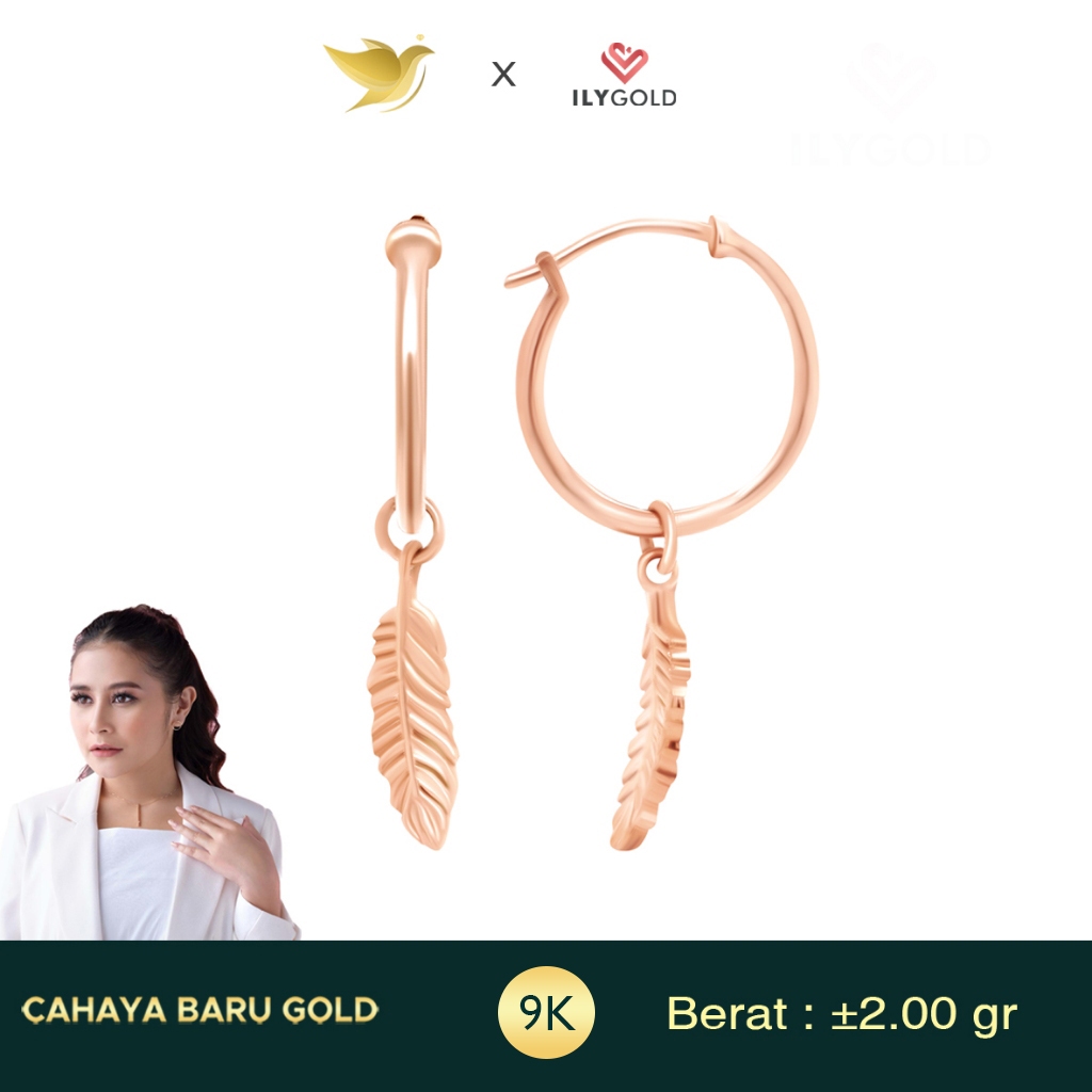 Ily Gold Anting Emas Loveletter Daun Gold 9K Cahaya Baru Gold