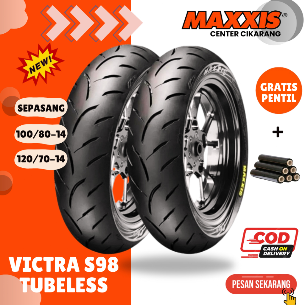 GRATIS PENTIL+WRAPPING (PAKET MURAH) MAXXIS VICTRA / BAN MAXXIS SEPASANG 100/80-14 / 120/70-14 TUBEL