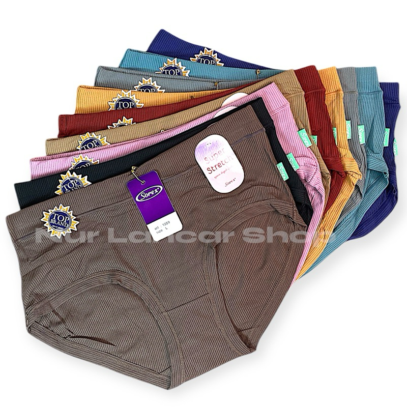 6pcs-Cd sorex 1259 super soft motif salur licin - celana dalam wanita dewasa garis-cd cewek salur ti