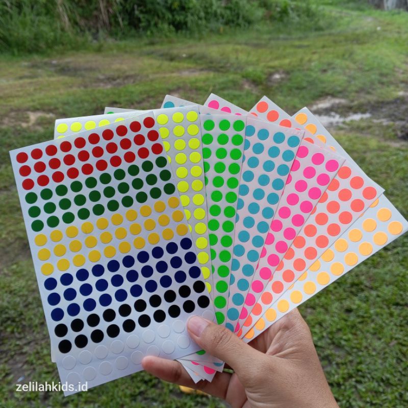 

paket hemat stiker dot warna ukuran kecil 97 mm