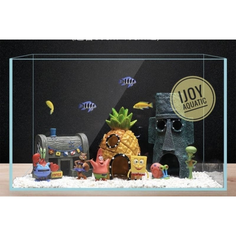 Hiasan akuarium SPONGEBOB rumah nanas Squidward krusty krab hiasan dekorasi akuarium
