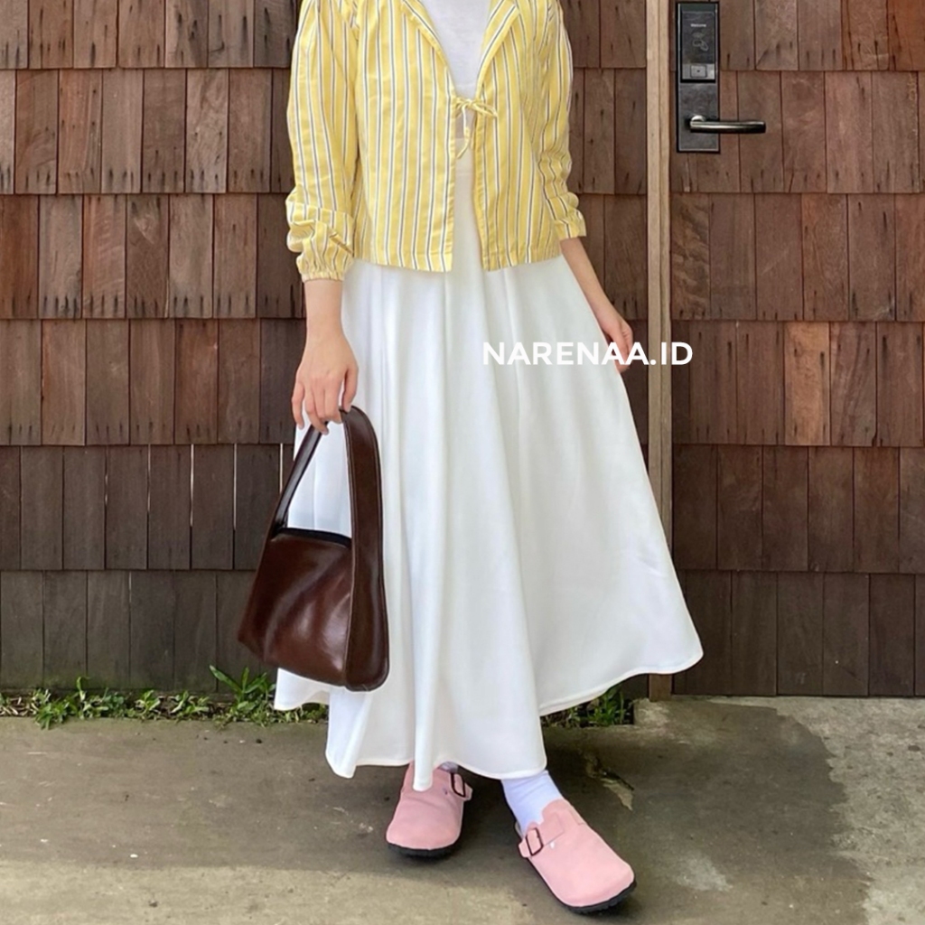 NARENAA - Audy Skirt Panjang Scuba Payung - Rok Payung Korean Style Kuliah Jumbo Hitam Putih