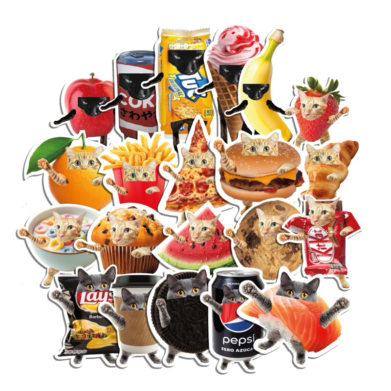 

NEW! 20 PCS Sticker Kucing Snack Makanan Minuman Kemasan Lucu Stiker untuk HP Tablet Laptop Buku Jurnal Helm Water Resistant