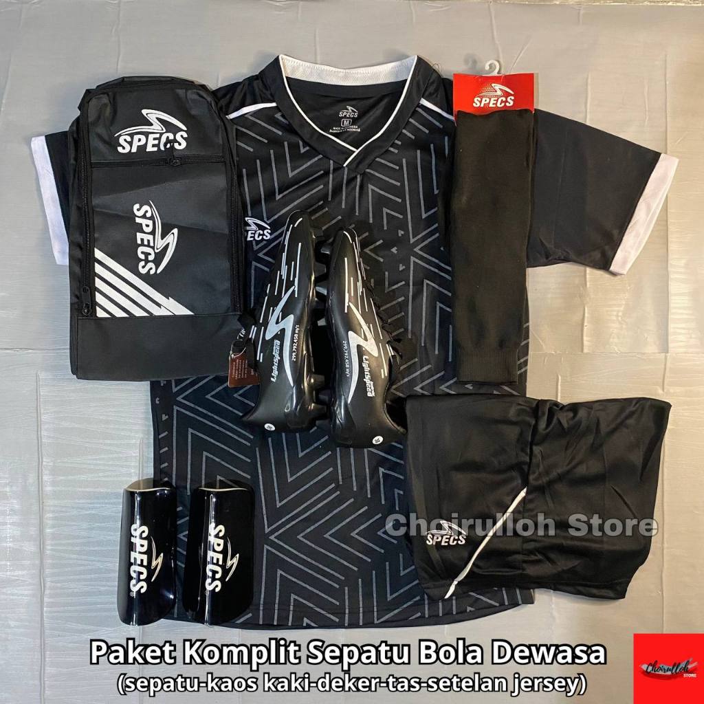 SEPATU SEPAK BOLA DEWASA SPECS LIGHTSPEED HITAM PAKET KOMPLIT