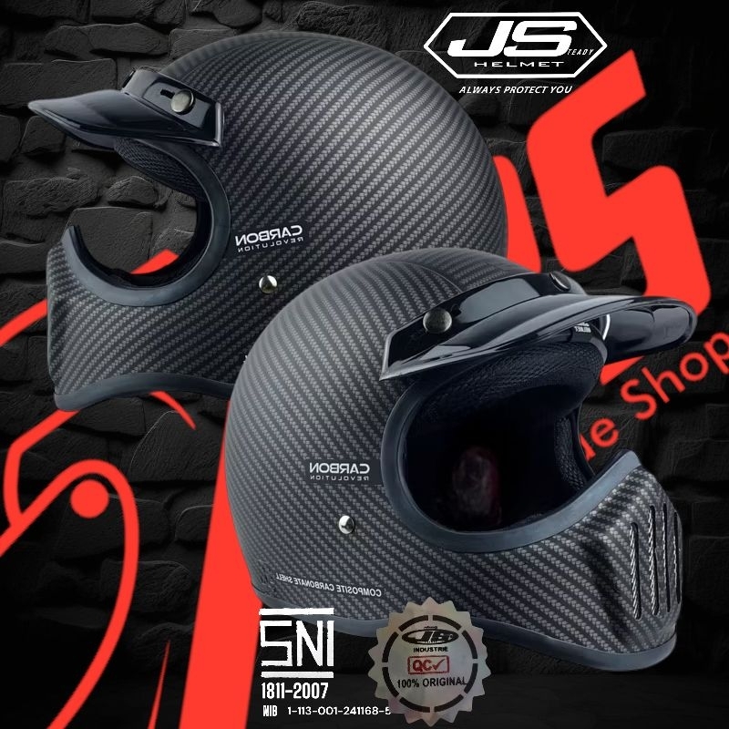 Helm js retro cakil carbon original sni classic bonus pet