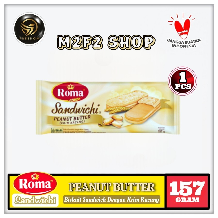 

Roma Biskuit Sandwichi Peanut Butter | Krim Kacang - 157 gr (Kemasan Satuan)