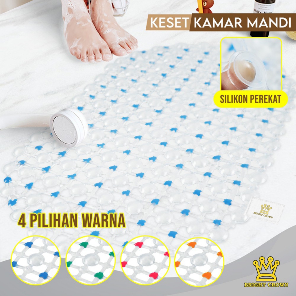 Bright Crown Keset Kamar Mandi PVC Transparan Keset Kaki Serap Air Karpet Kamar Mandi Dot UK 35X65CM