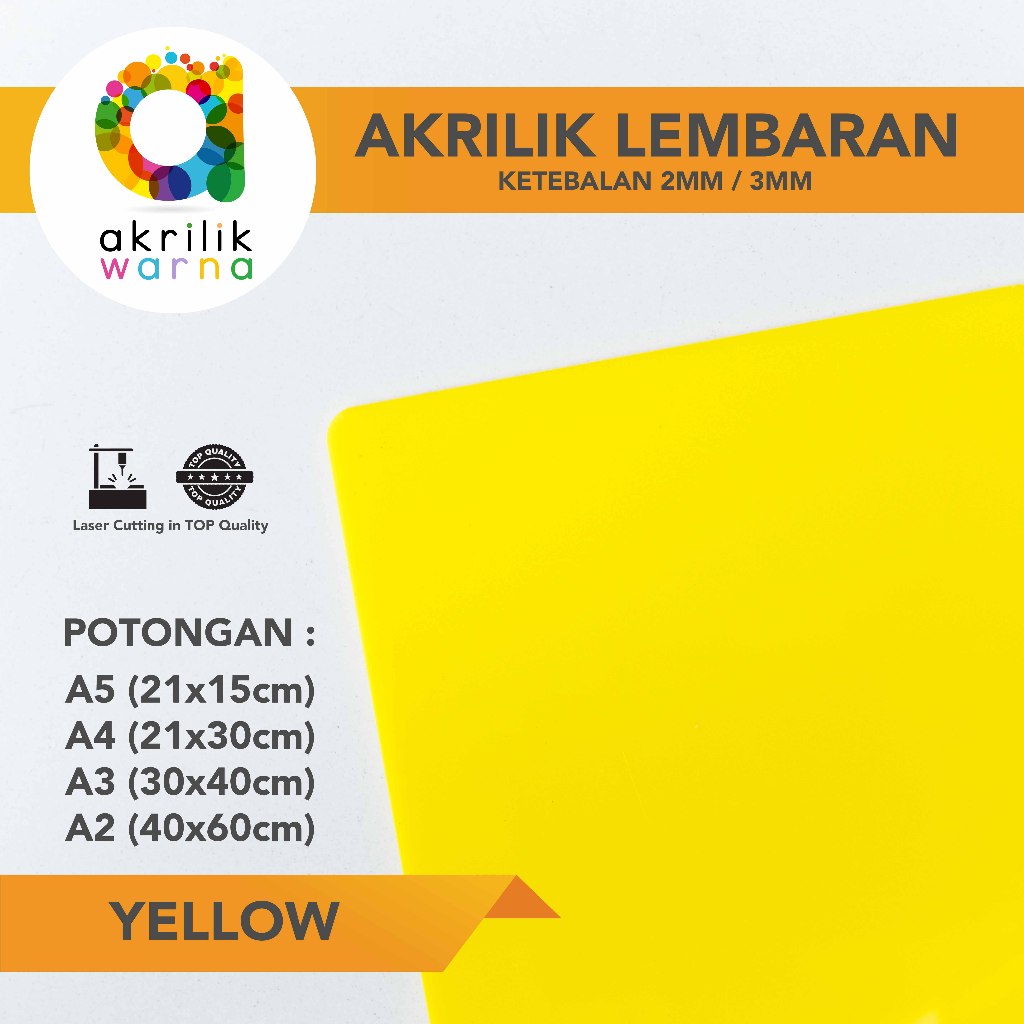 AKRILIK WARNA LEMBARAN POTONGAN - Yellow Kuning A5 A4 A3 A2