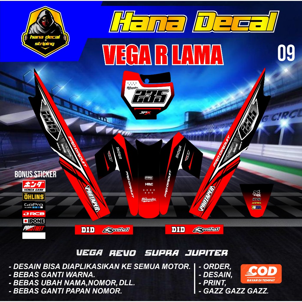 (COD) STIKER STRIPING MOTOR VEGA LAMA VEGA R RBT BEBEK MODIF SUPERMOTO TERBARU KD09