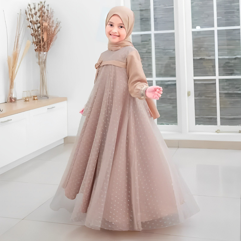 Gamis Anak Perempuan Model Terbaru 2025 Bahan Crinkle Mix Tiledot Dress Anak Pesta Kondangan Variasi
