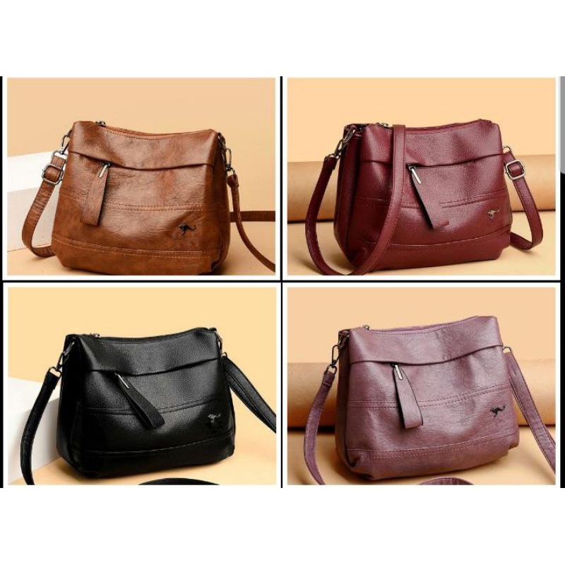 Tas Selempang dan Bahu Wanita Shireen Sling Bag Bahan Semi kulit Sintesis Banyak Saku Banyak Warna M