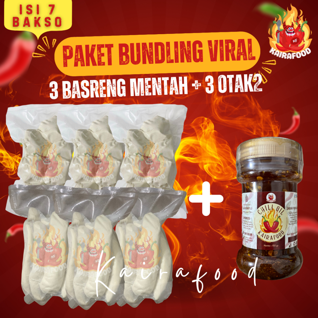 

PAKET BUNDLING 3 PCS BASRENG MENTAH + 3 PCS OTAK OTAK + 1 BOTOL CHILI OIL 150 ML