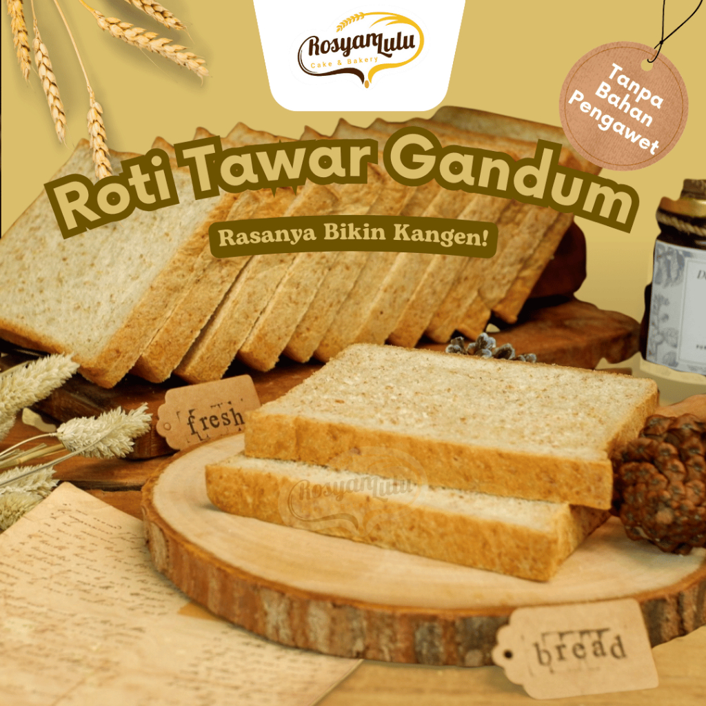 

Roti Tawar Gandum Rosyan Bakery Tebal Lembut Halus Whole Wheat Bread Enak Tanpa Bahan Pengawet HALAL