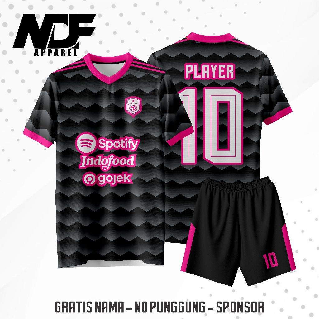 JERSEY FUTSAL BOLA HITAM PINK KEREN GRATIS CUSTOM NO, NAMA, SPONSOR, LOGO FULL PRINTING DRYFIT