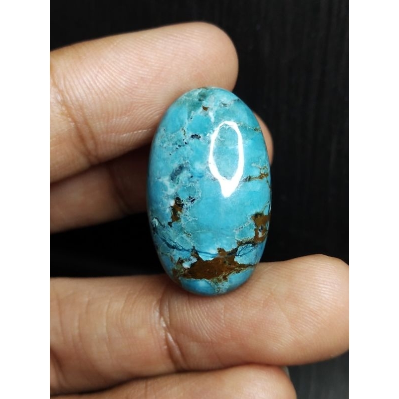 Natural Pirus Turqoise 27.5 x 16.5 x 5.5 mm 23.3 Ct Persia Urat Emas Oval Cabochon Asli Code 1776