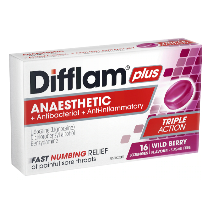 

Difflam Plus Sore Throat Lozenges + Anaesthetic Berry 16 Pack
