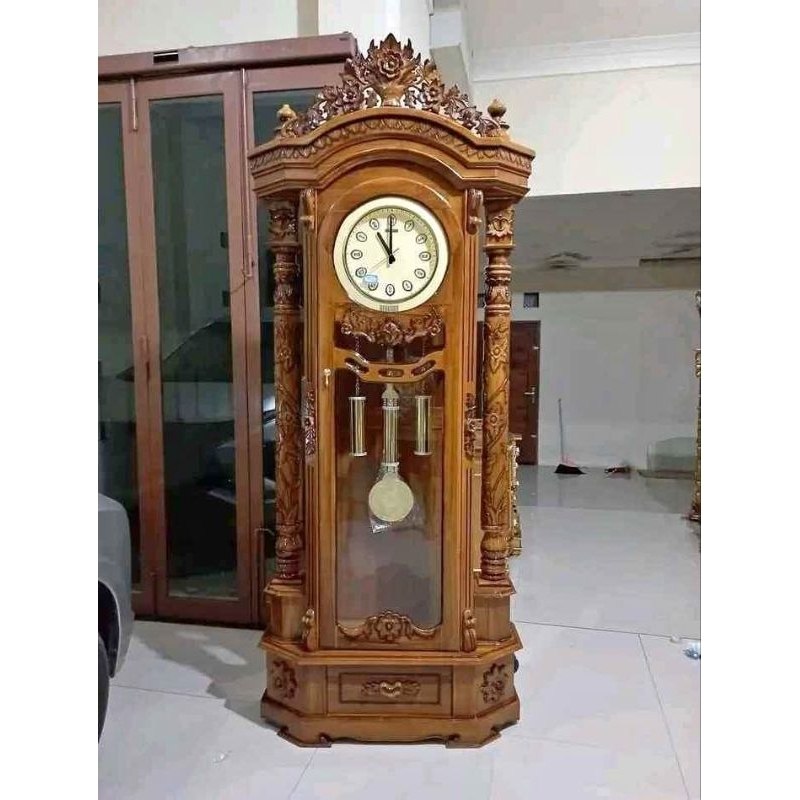 Lemari Jam Hias Mawar Lemari Jam Jati Lemari Jam Ukiran Mawar Lemari Jam Hias Jati