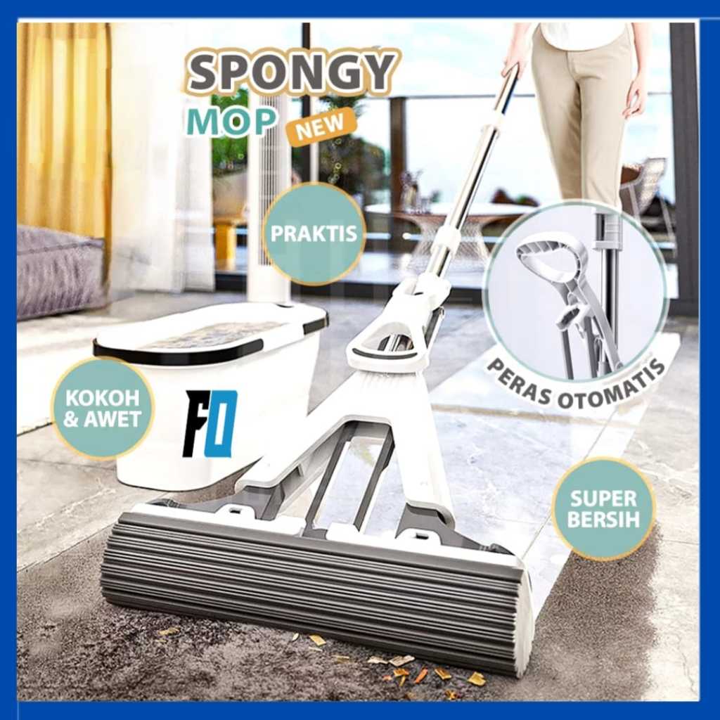 (FO)Alat Pel Busa Peras Set /Cleaning Mop Daya Serap Tinggi Mudah Disimpan Dapat Menjangkau Sudut