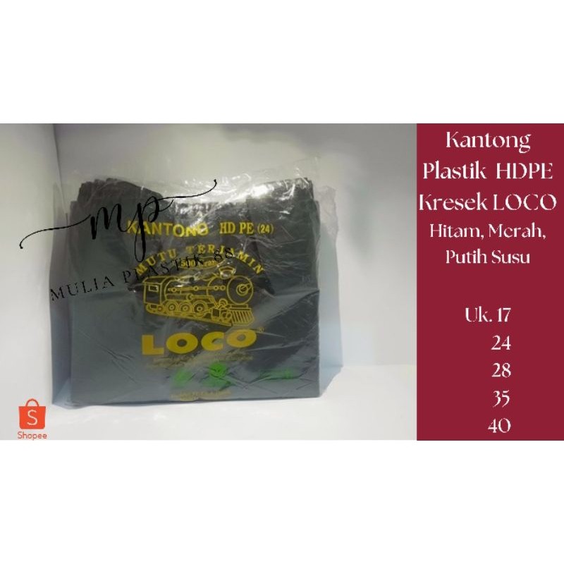 Kantong Plastik HDPE Kresek Loco Hitam Merah Putih Susu ukuran 40