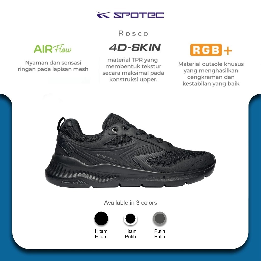 SPOTEC Sepatu Sekolah Artikel ROSCO-Hitam/Hitam Spotec Original