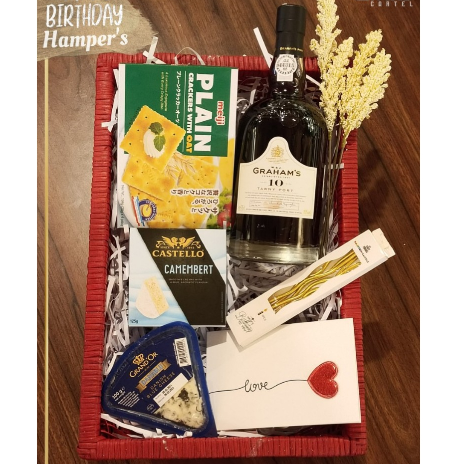 

Birthday Hamper's Gift CHEESE Set PORT WINE W&J Grahams Tawny 10YO