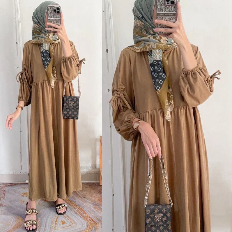 lok Ghina Midi Dres Kaos Combed Gamis Busui Wanita Kekinian Gamis Serut