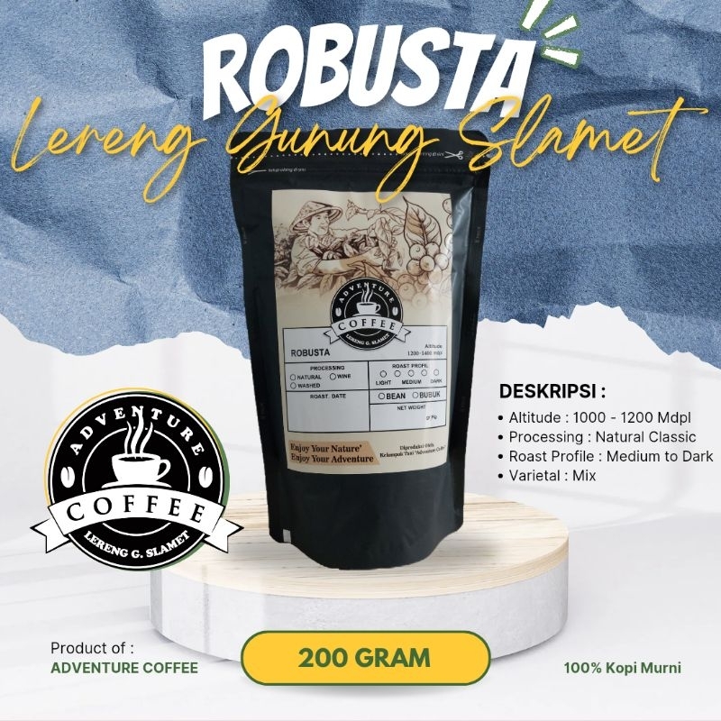 

KOPI ROBUSTA | KOPI ROBUSTA GUNUNG SLAMET | ROBUSTA PEMALANG | ROAST BEAN/BUBUK | 200 GRAM