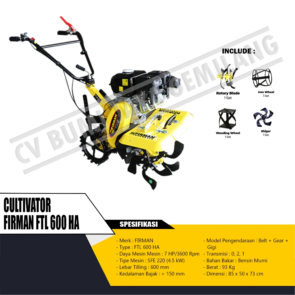 MESIN BAJAK SAWAH / CULTIVATOR FIRMAN FTL 600 HA