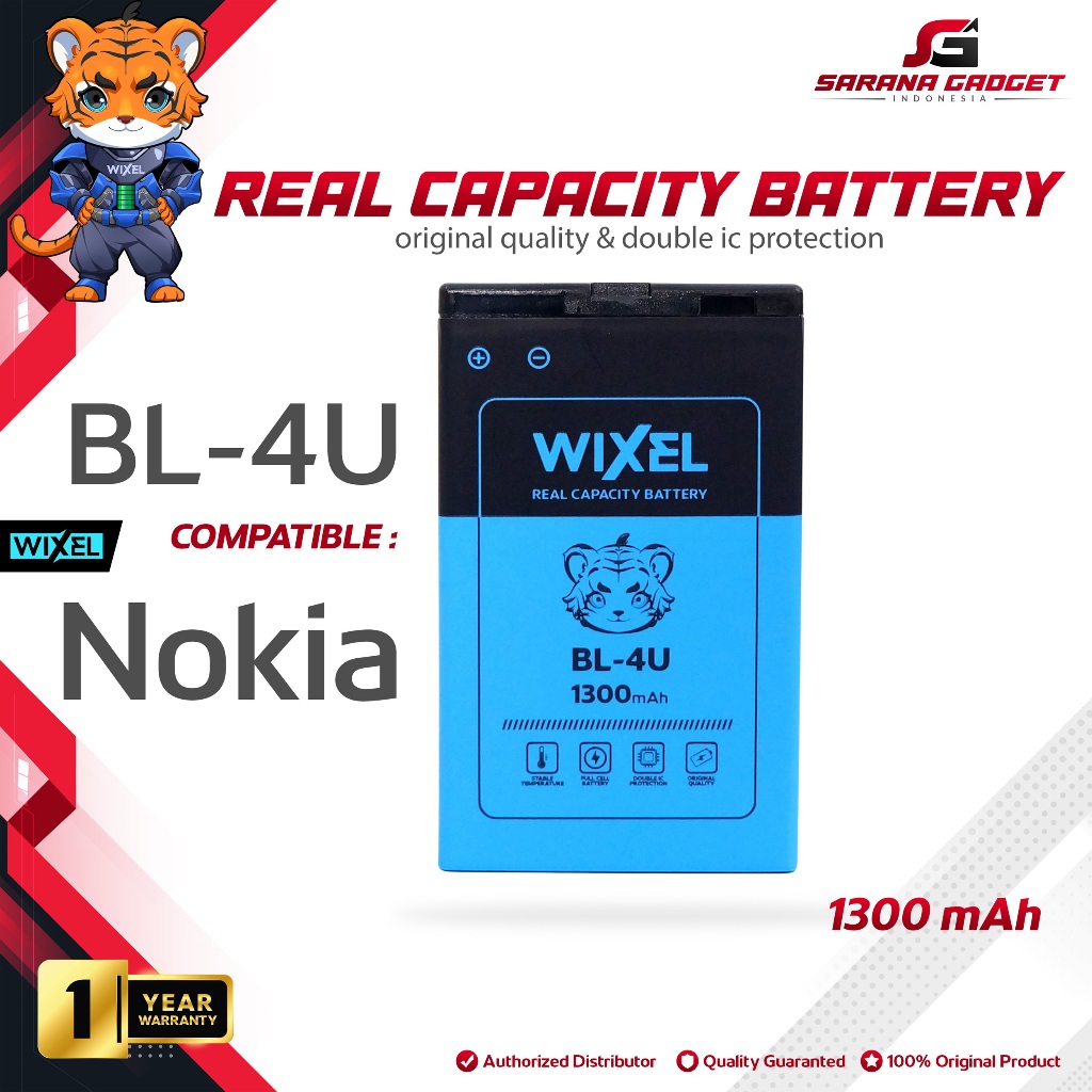 WIXEL Baterai BL-4U Nokia E66 E75 3120C 3120 Classic 5330 5530 XpressMusic 5730 6212 6600 Slide 6600