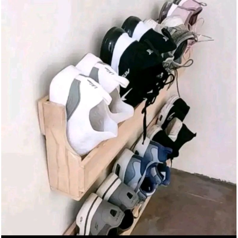Rak sepatu tempel Rak kayu asli multifungsi 80x7x20 cm rak dinding minimalis