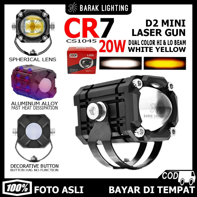 CR7 D2 Laser Gun 20W Dual Color CS1045 Mini Laser Gun Lampu Sorot Laser Gun Lampu Tembak Motor Lampu