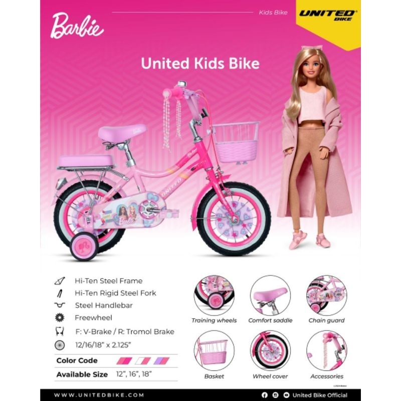 Sepeda Anak Mini United Barbie 12inch