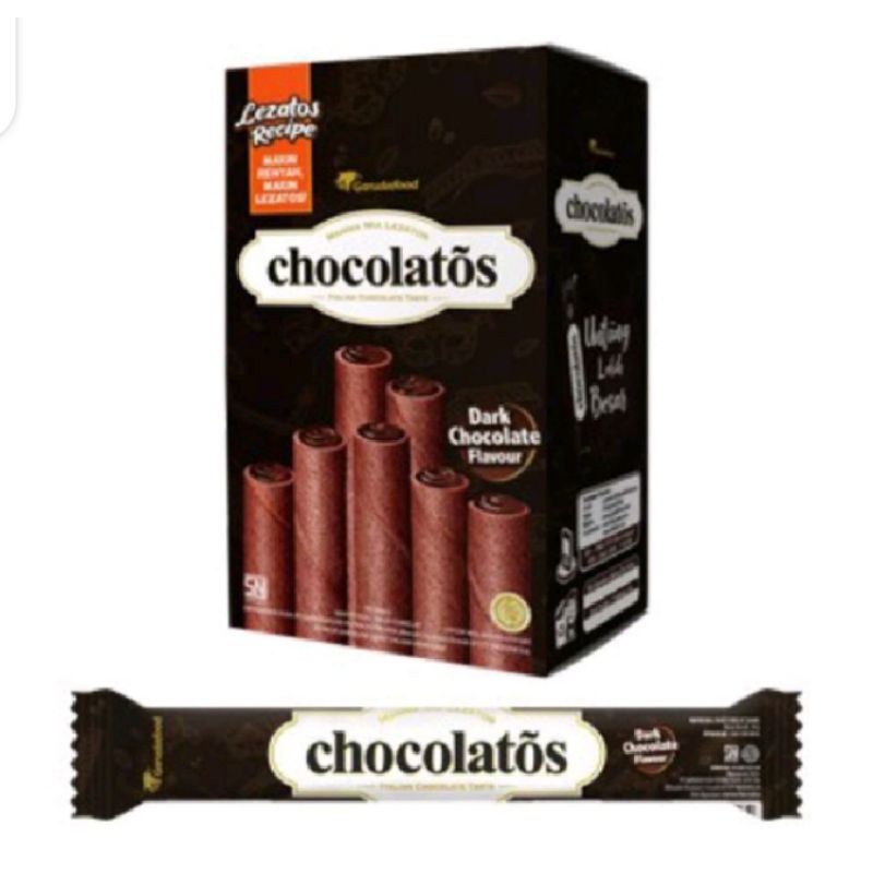 

Chocolatos Wafer Roll Dark Chocolate 1 Box Isi 24 PCS