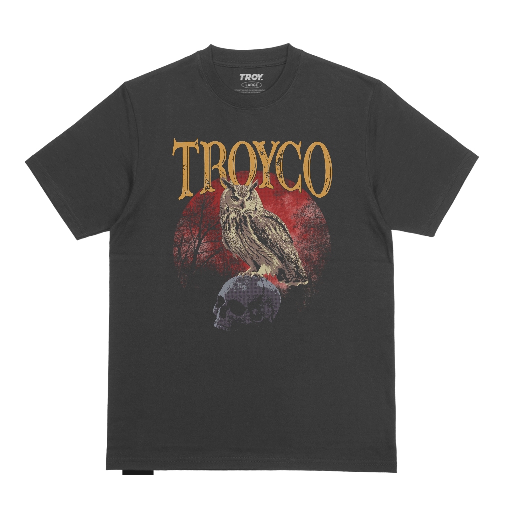 Troy Company Tshirt Dark Grey Gravekeeper Owl - Kaos Lengan Pendek Kaos Abu Gelap MTD 2966