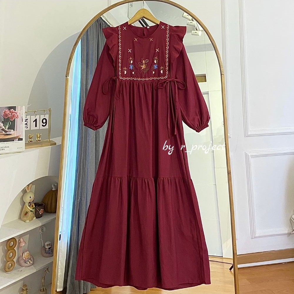 GAMIS BORDIR l SIZE LD 140 130 120 110 102 dst | GAMIS JUMBO BAHAN POLO LINEN | Cherika Dress by r_p