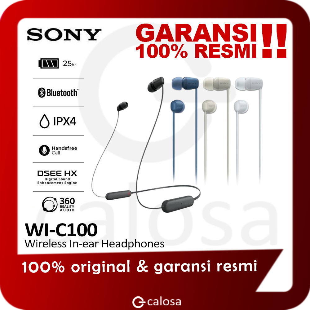 HEADSET SONY WI C100 Wireless & Bluetooth In-ear Nirkabel Sport Earphone Garansi Resmi