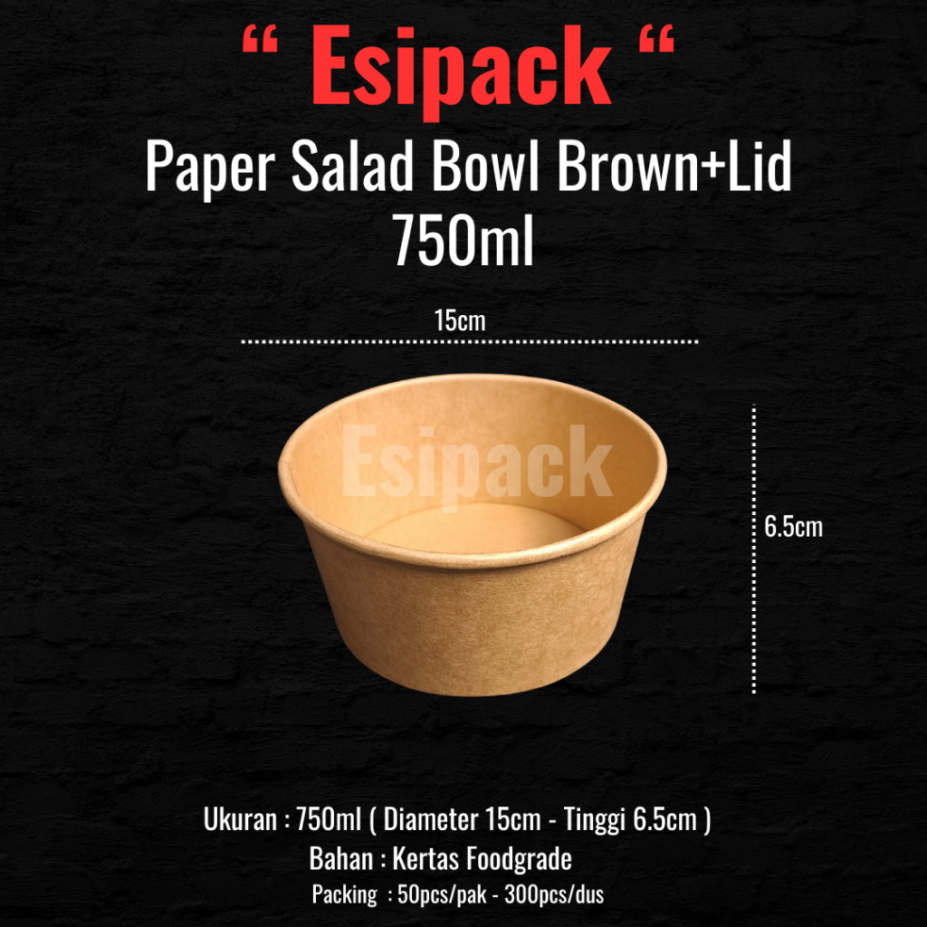 Paper Bowl Salad Brown Kraft 750ml + Lid - Rice Bowl, Salad Bowl