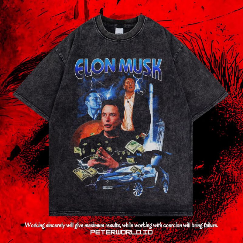 PETERWORLD "ELON MUSK" KAOS OVERSIZED / KAOS WASHED / STONE WASH / OVERSIZED T SHIRT / KAOS ELON MUS