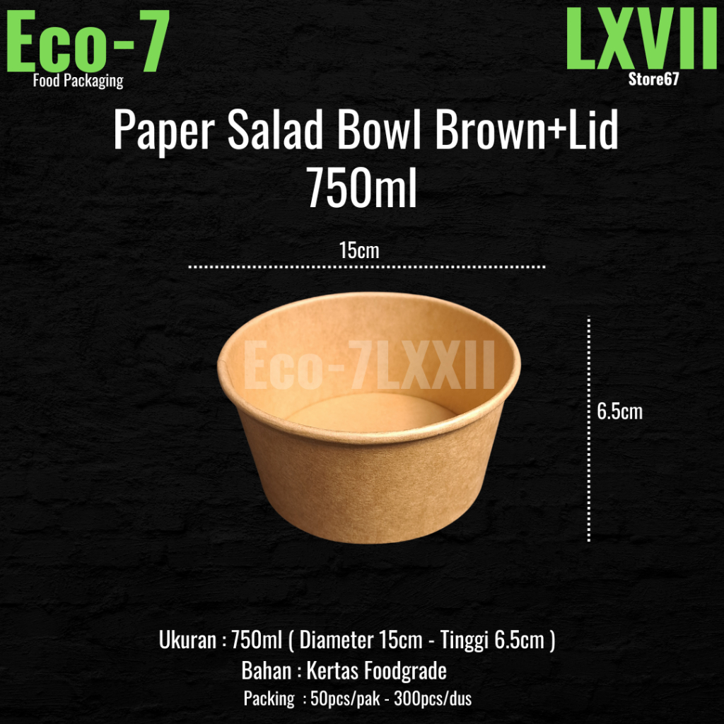 Paper Bowl Salad Brown Kraft 750ml + Lid - Rice Bowl, Salad Bowl