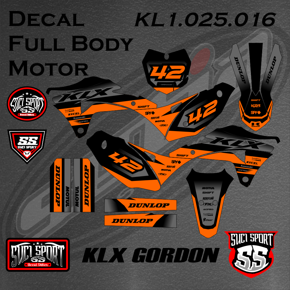 DECAL KLX GORDONS / DECAL STICKER KLX GORDON HITAM ORANGE/CUSTOM DECAL KLX 150 (KL1.025.016)